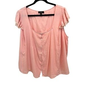 Jessica Simpson Plus Size Pink Ruffle Sleeve Pin Tucked Tie Back Top Size 2X